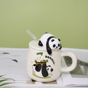 Lazy Panda Ceramic Coffee Mug with Spoon