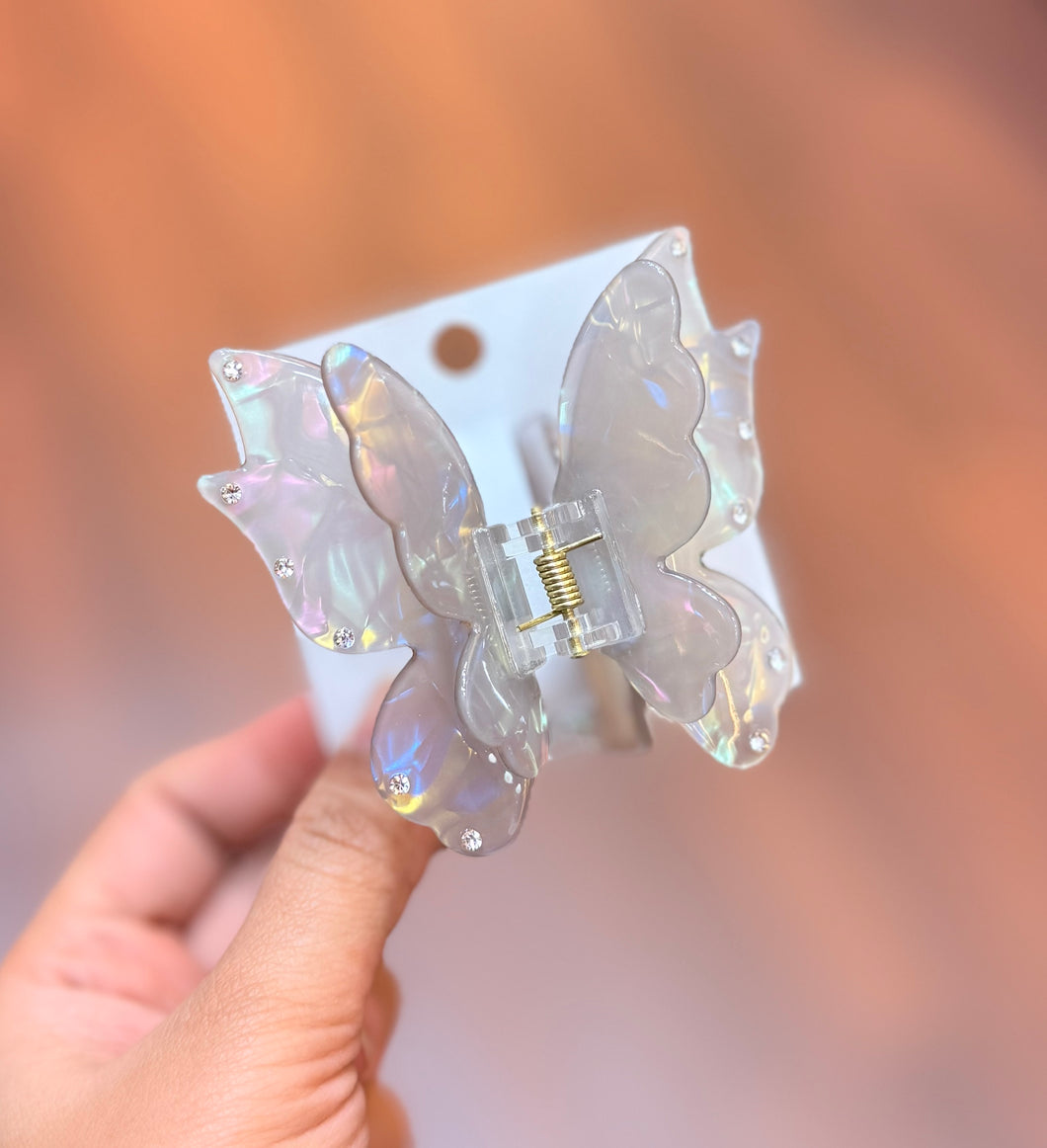 Grey Butterfly Claw Clip