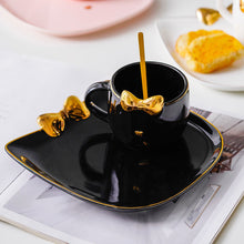 Load image into Gallery viewer, Golden Bow Cat Coffee Cup &amp; Plate Set
