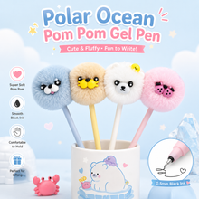 Load image into Gallery viewer, Polar Bear Pom Pom Black Gel Pen
