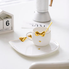 Load image into Gallery viewer, Golden Bow Cat Coffee Cup &amp; Plate Set
