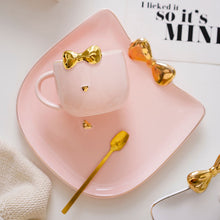Load image into Gallery viewer, Golden Bow Cat Coffee Cup &amp; Plate Set
