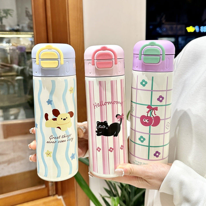 Kawaii Cartoon Dual Mouth Water Bottle