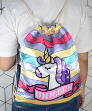 Load image into Gallery viewer, Unicorn Satin Drawstring Backpack
