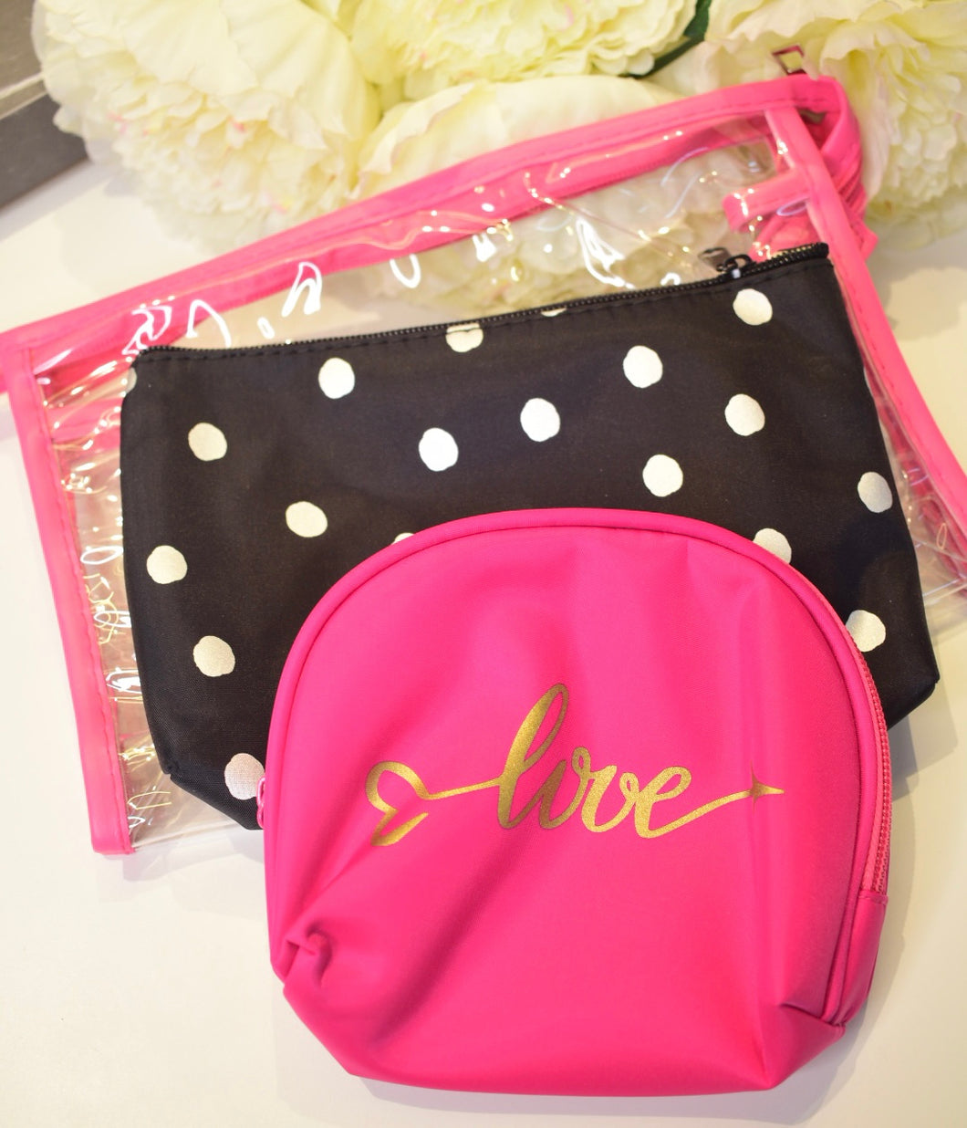 3 in 1 Love Polka Dot Makeup Pouch Set