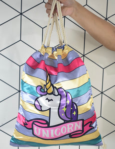 Unicorn Satin Drawstring Backpack