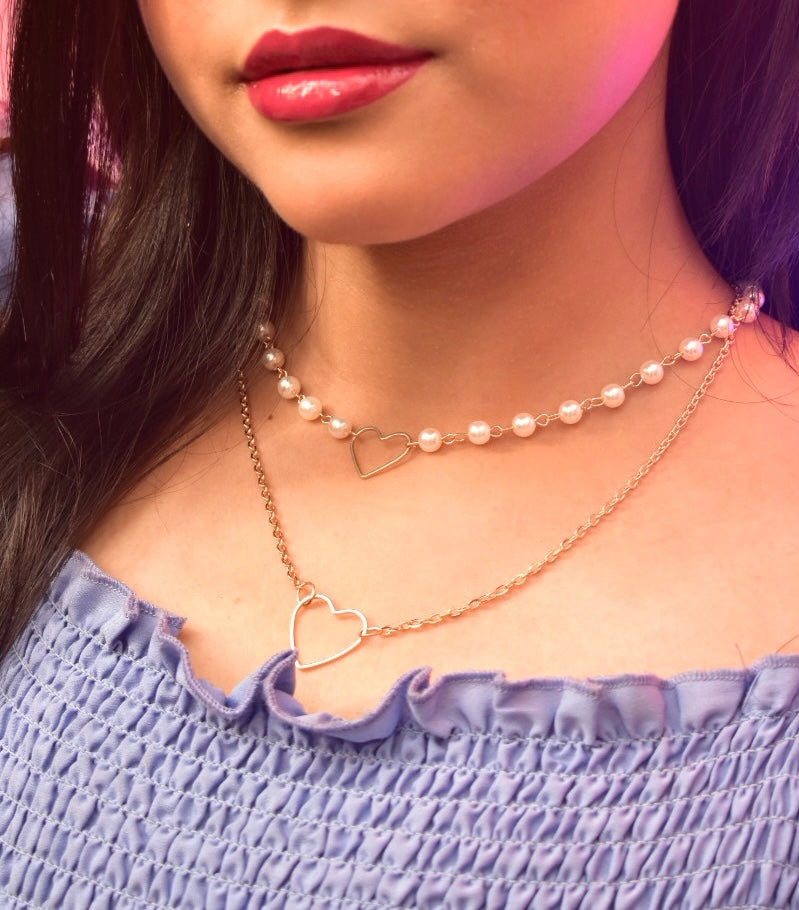 Pearl Heart Two Layer Necklace