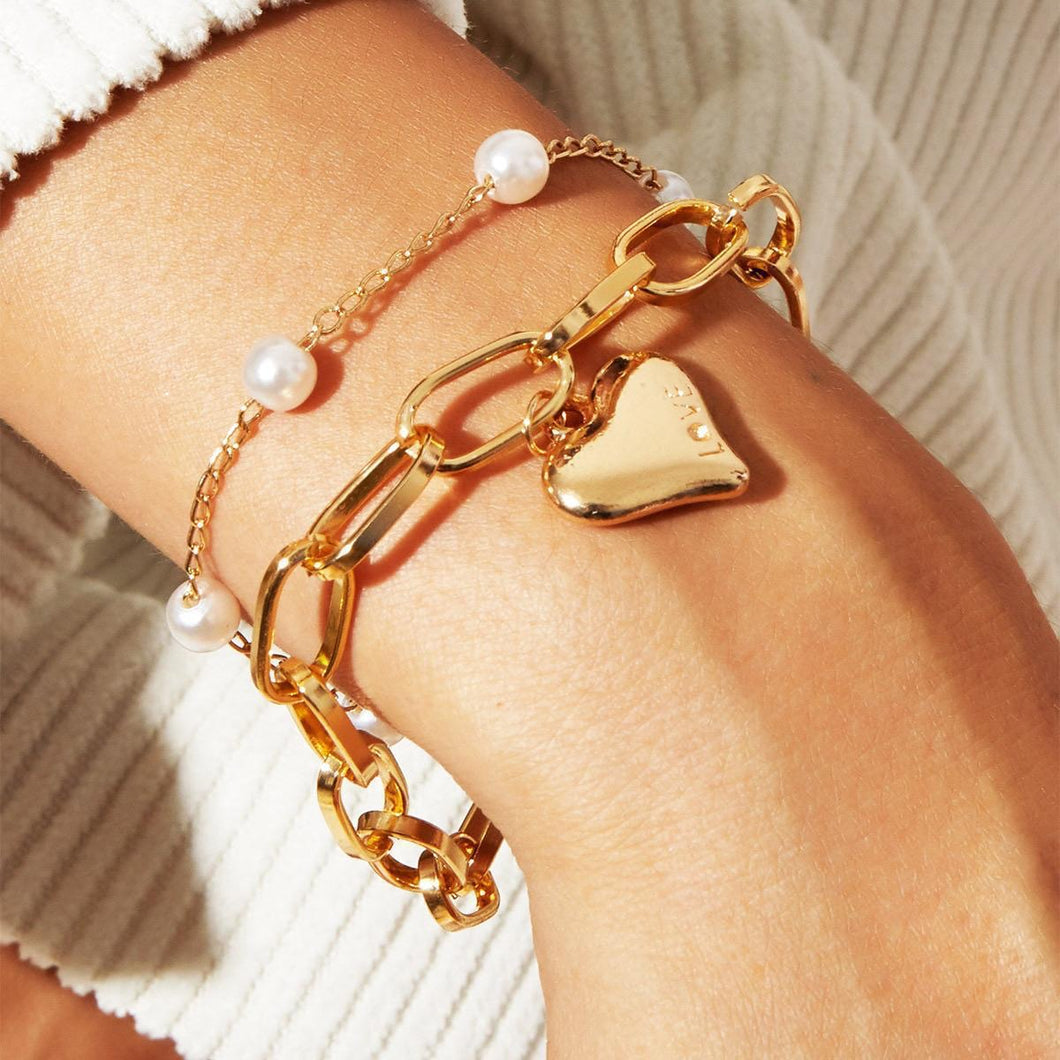 Pearl Heart Bracelets Set (set of 2)