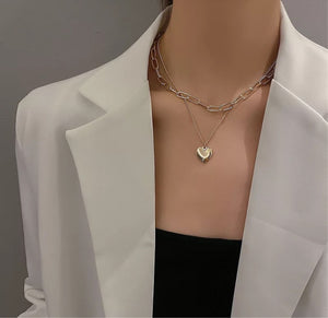 Heart Chunky Chain Necklace 2 in 1