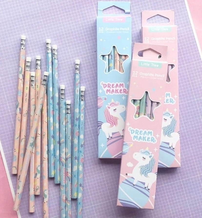 Unicorn Pastel Rubber Topper Pencil Set (12 Pcs)