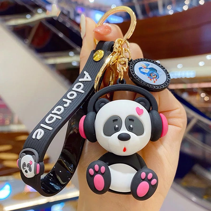 Headphone Panda Keychain