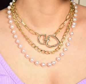 D Heart Multi Layer Pearl Necklace