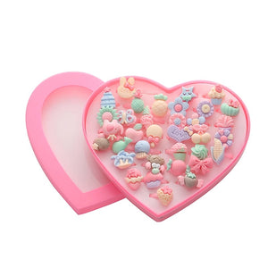 Cute Pastel Kids Heart Ring Box (36 Rings)
